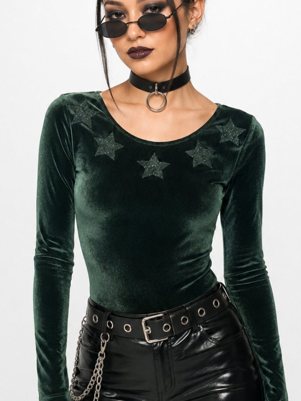Victorias Secret Velvet Star Jumpsuit Green Cyberpunk Rave Scoop Neck